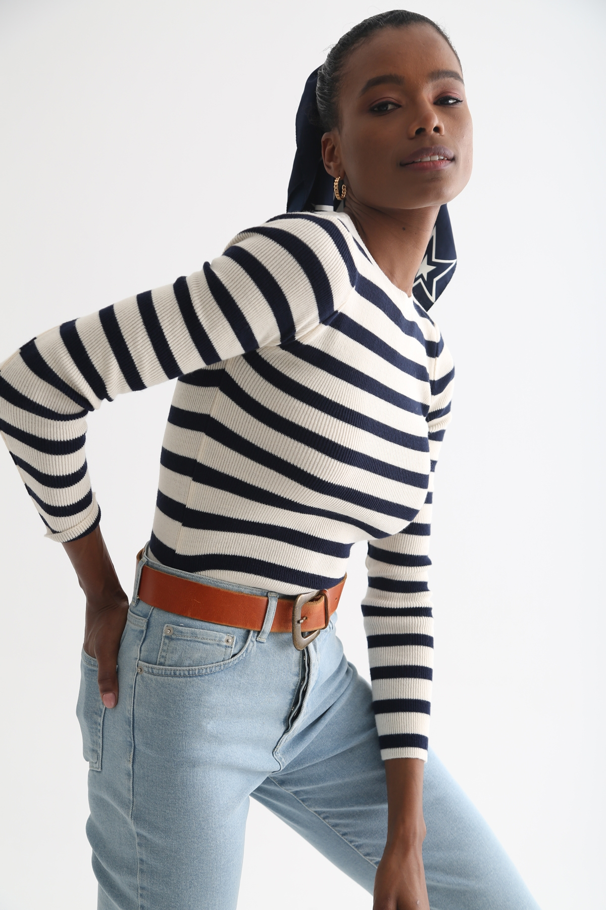 Kemik Bisiklet Yaka Çizgili Triko 13013