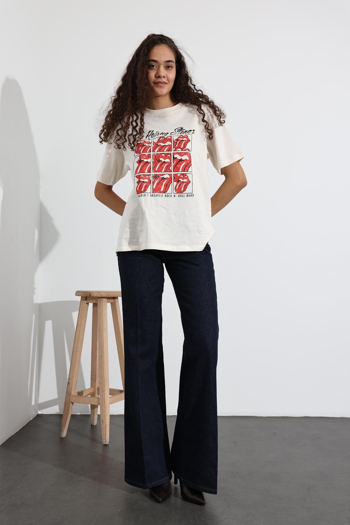 Kemik The Rolling Stones Baskılı Tişört 