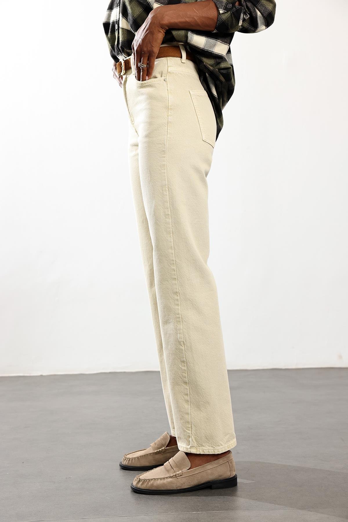 Kemik Yüksek Bel Straight Jean 