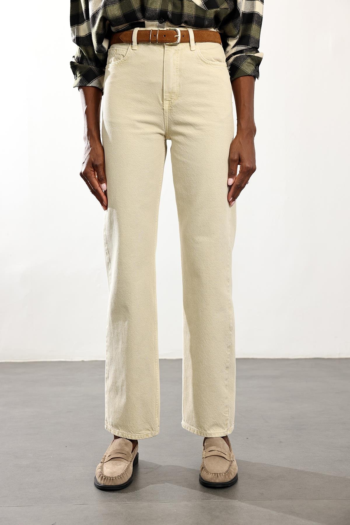 Kemik Yüksek Bel Straight Jean 