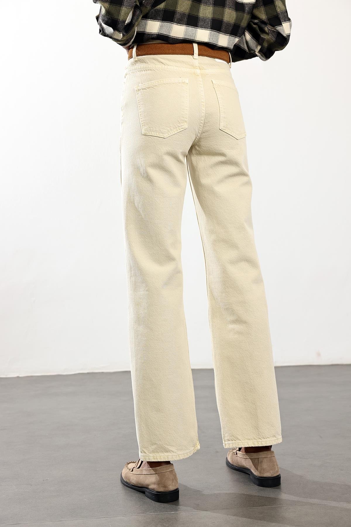 Kemik Yüksek Bel Straight Jean 