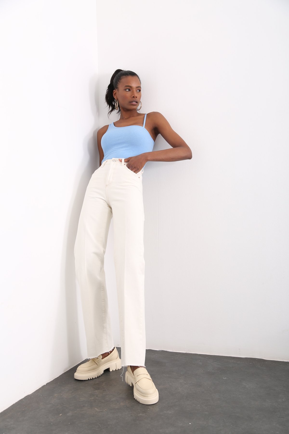 Kemik Yüksek Bel Wide Leg Jean 