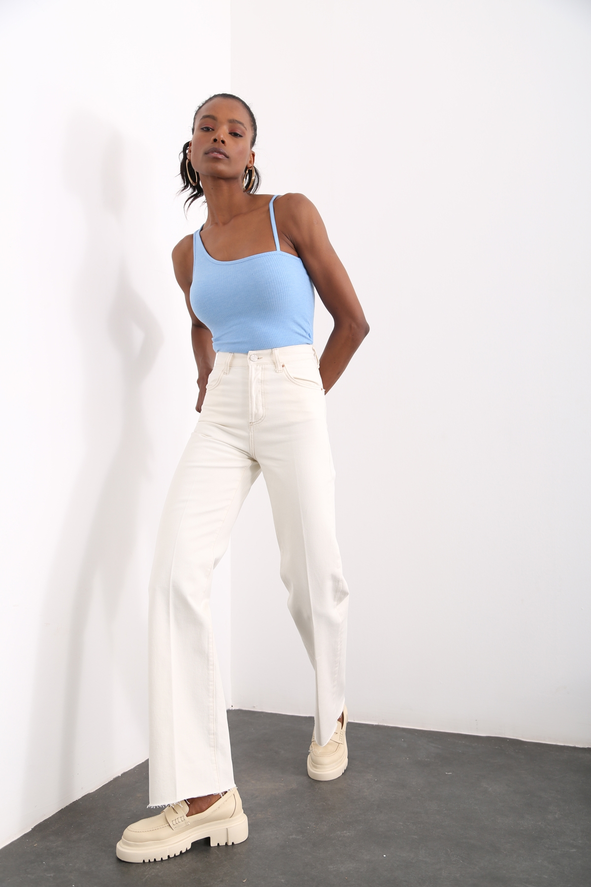Kemik Yüksek Bel Wide Leg Jean 