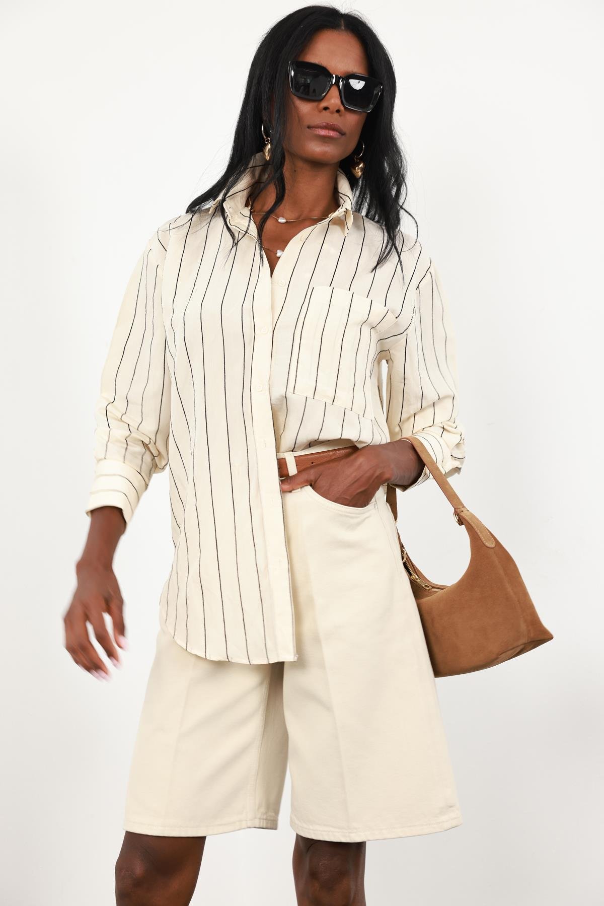 Kemik Yumuşak Denim Bermuda 