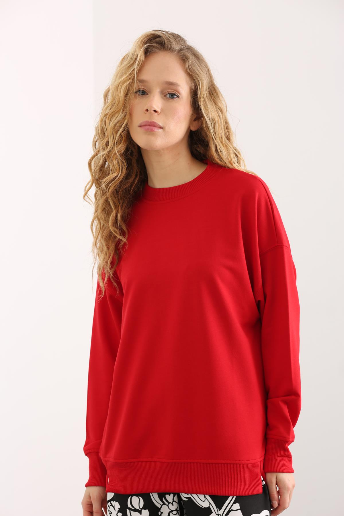 Kırmızı Bisiklet Yaka Sweatshirt 