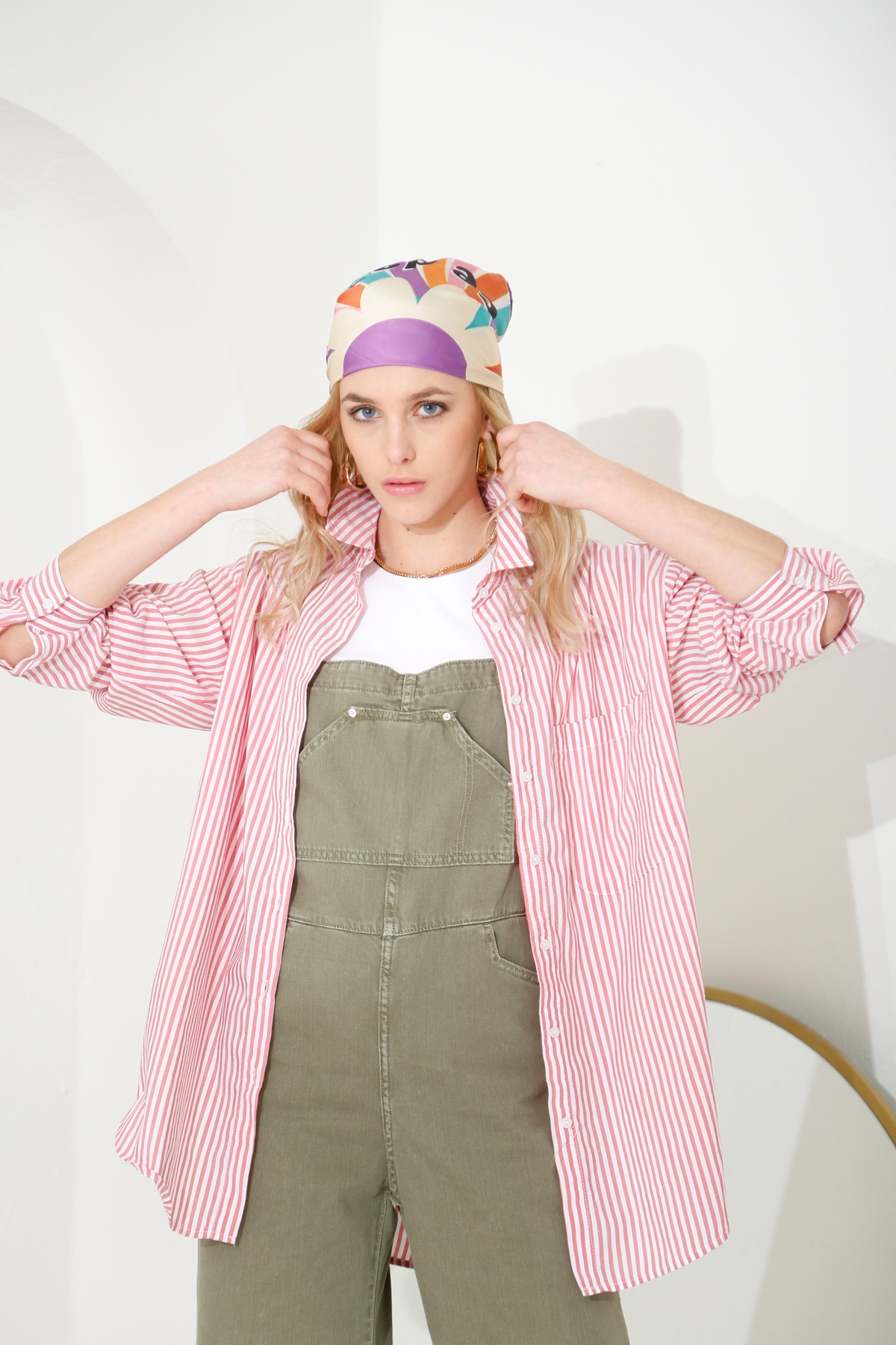 Kırmızı Çizgili Oversize Gömlek 4031