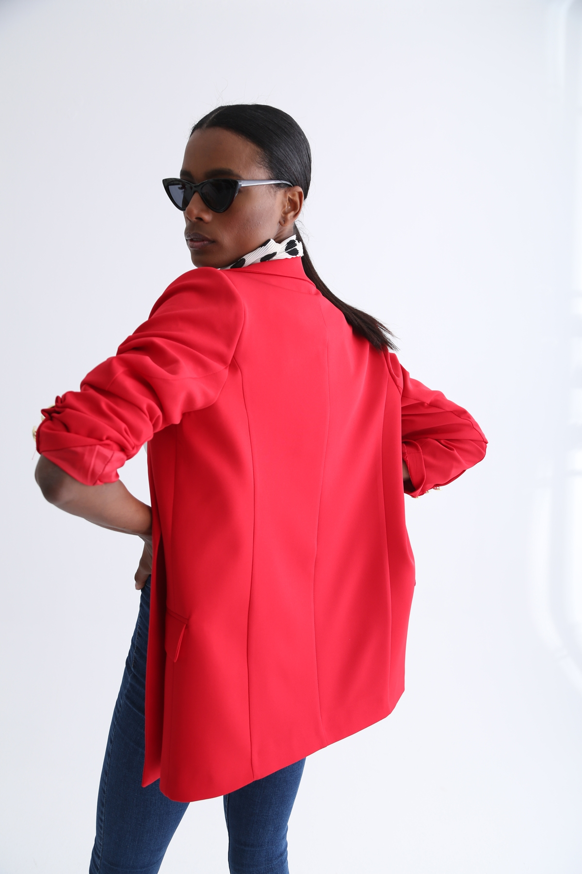 Kırmızı Gold Düğme Detaylı Blazer Ceket 9922