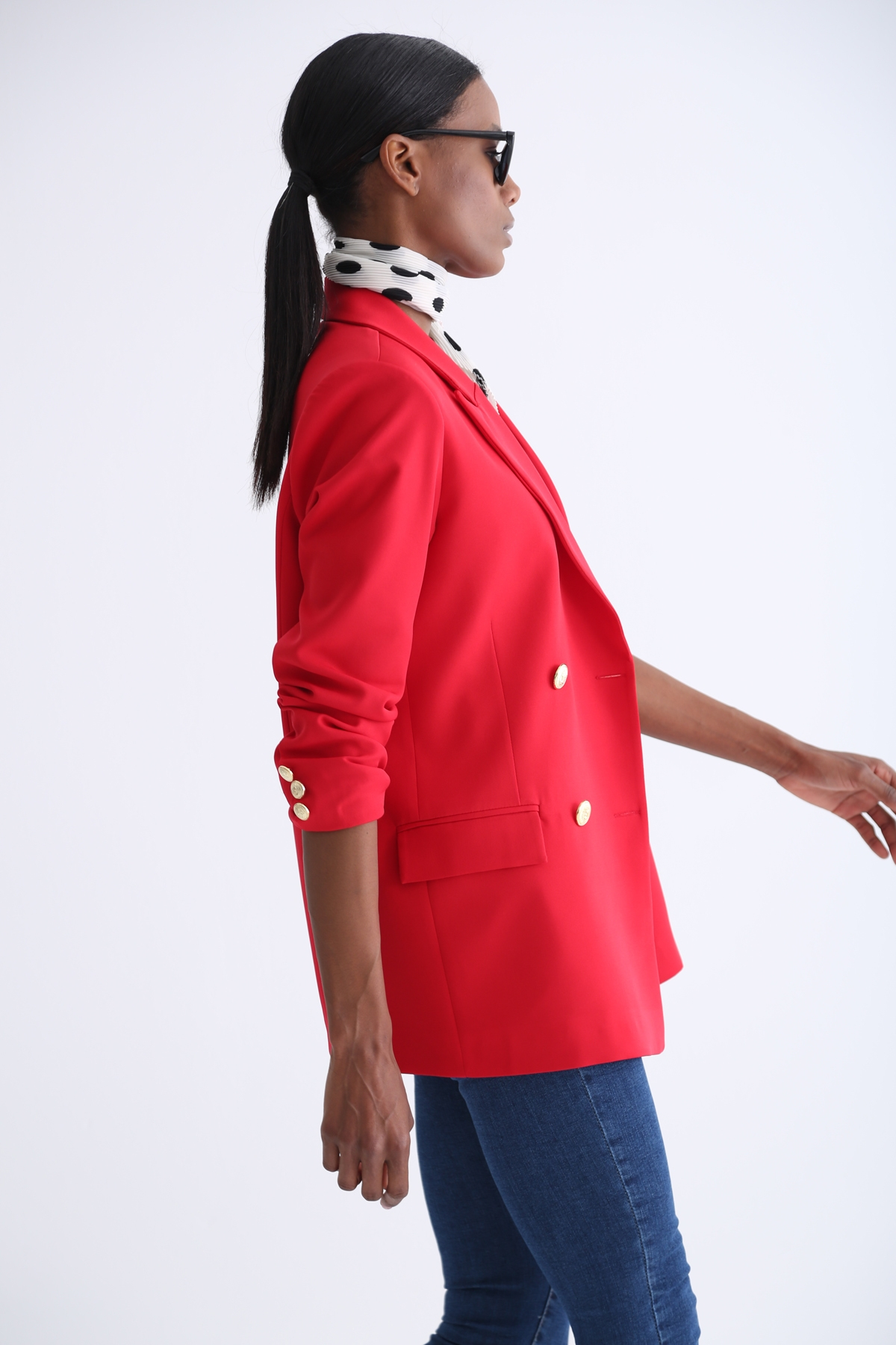 Kırmızı Gold Düğme Detaylı Blazer Ceket 9922