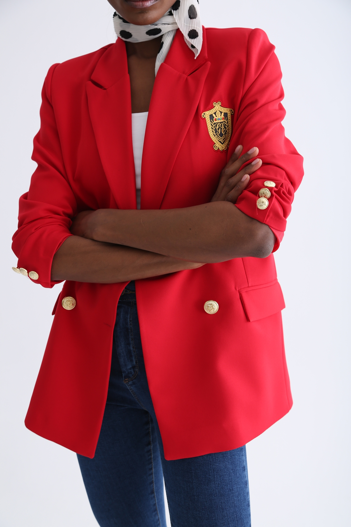 Kırmızı Gold Düğme Detaylı Blazer Ceket 9922