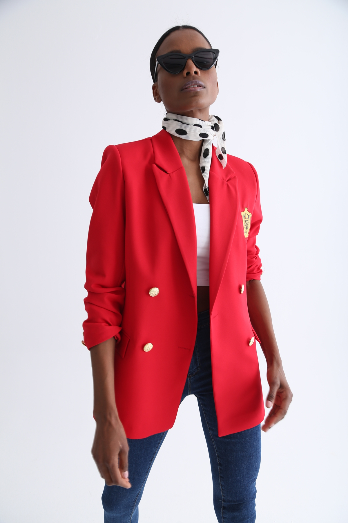 Kırmızı Gold Düğme Detaylı Blazer Ceket 9922