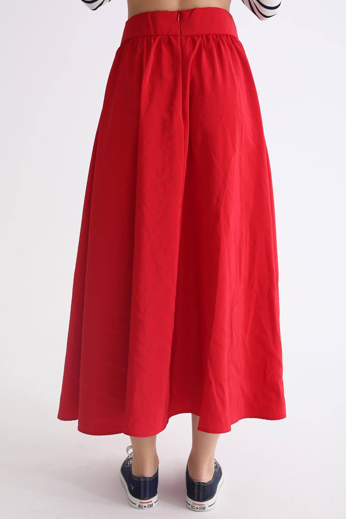 Kırmızı Maxi Boy Kloş  Etek 003340