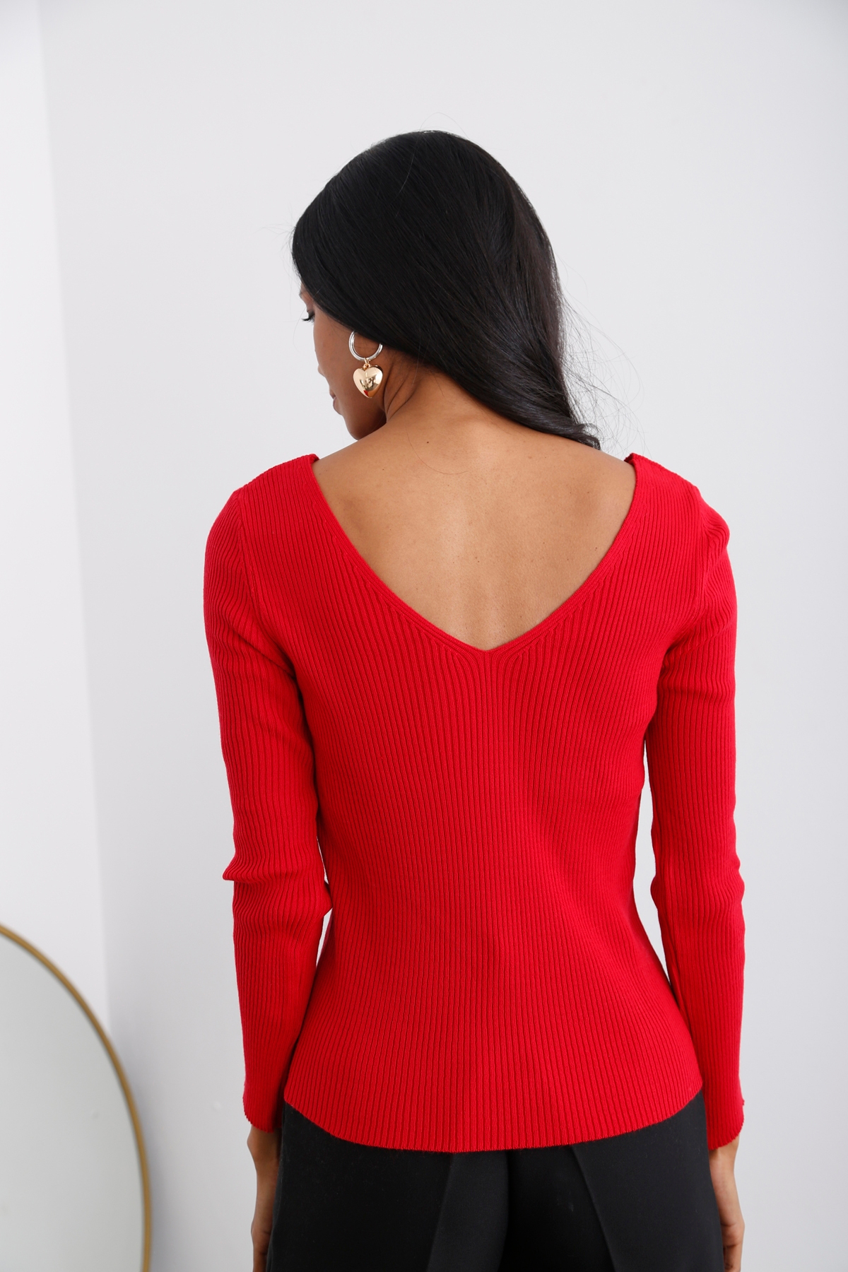 Kırmızı Ön Arka V Yaka Triko 1001