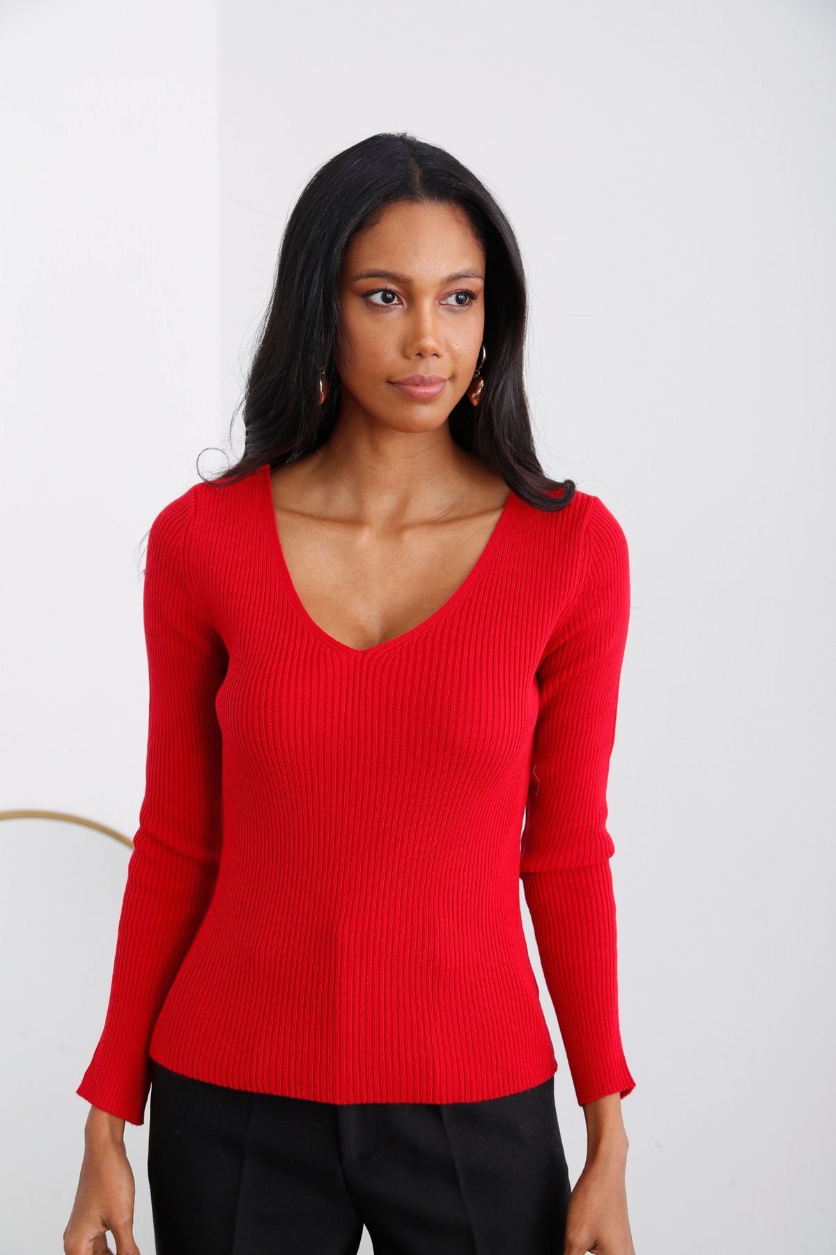Kırmızı Ön Arka V Yaka Triko 1001