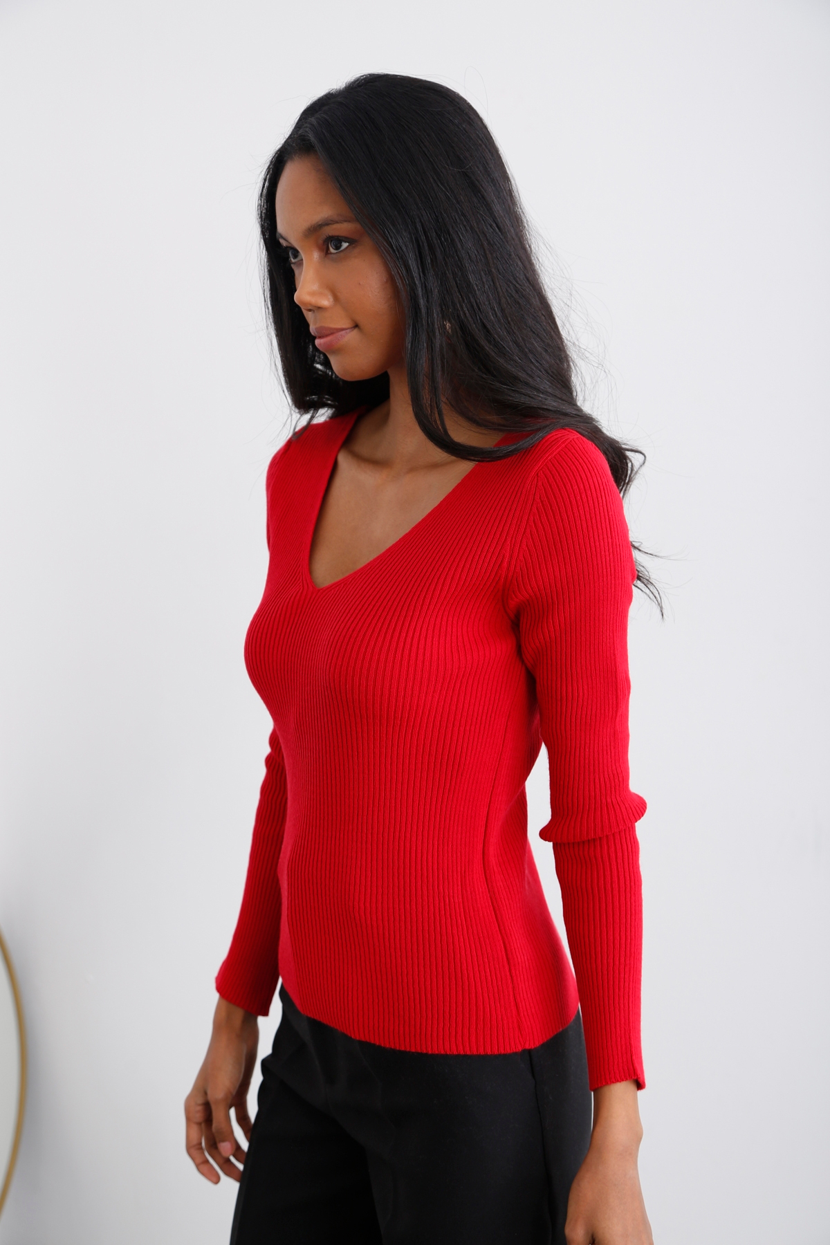 Kırmızı Ön Arka V Yaka Triko 1001