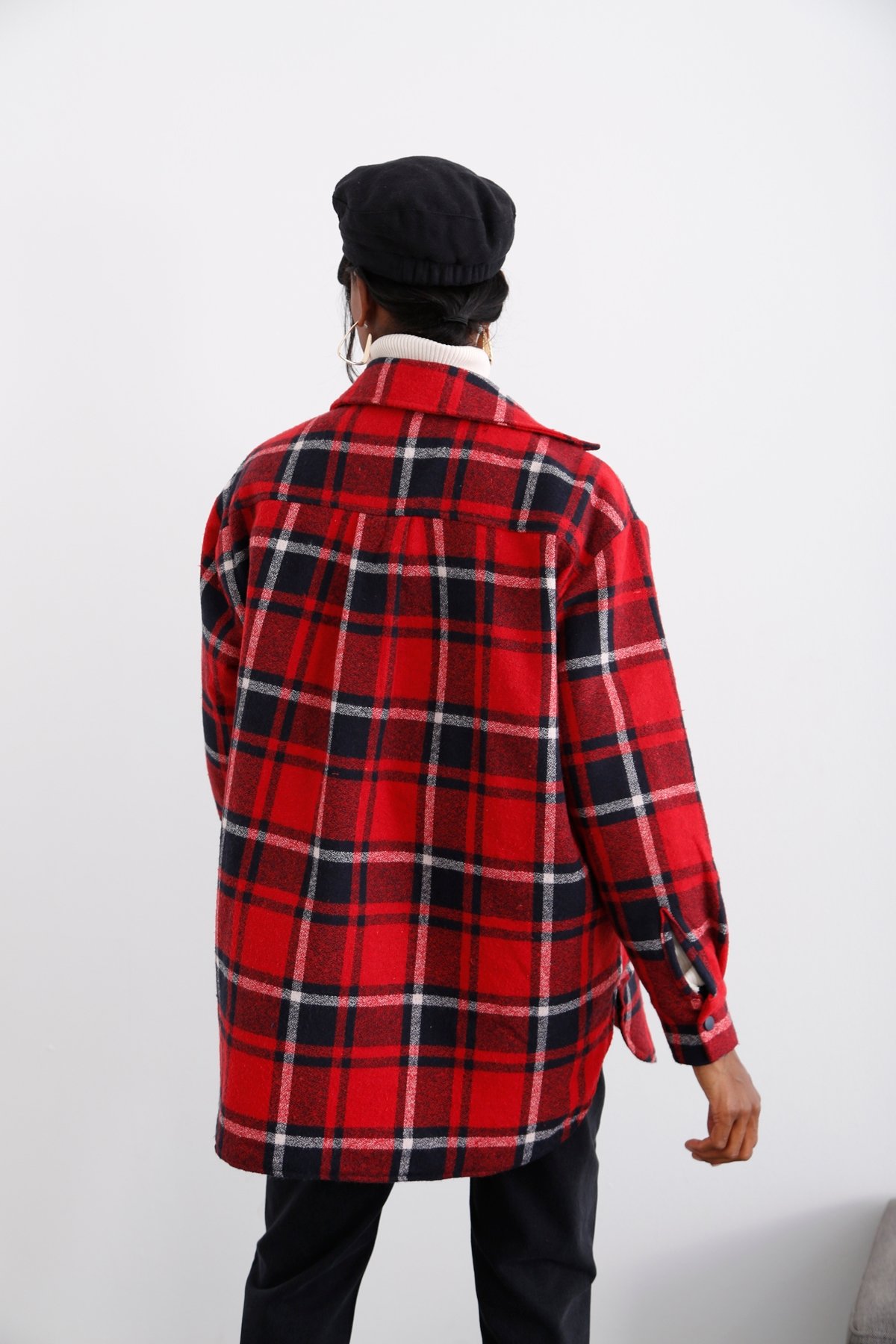 Kırmızı Oversize Ekose Ceket 54060