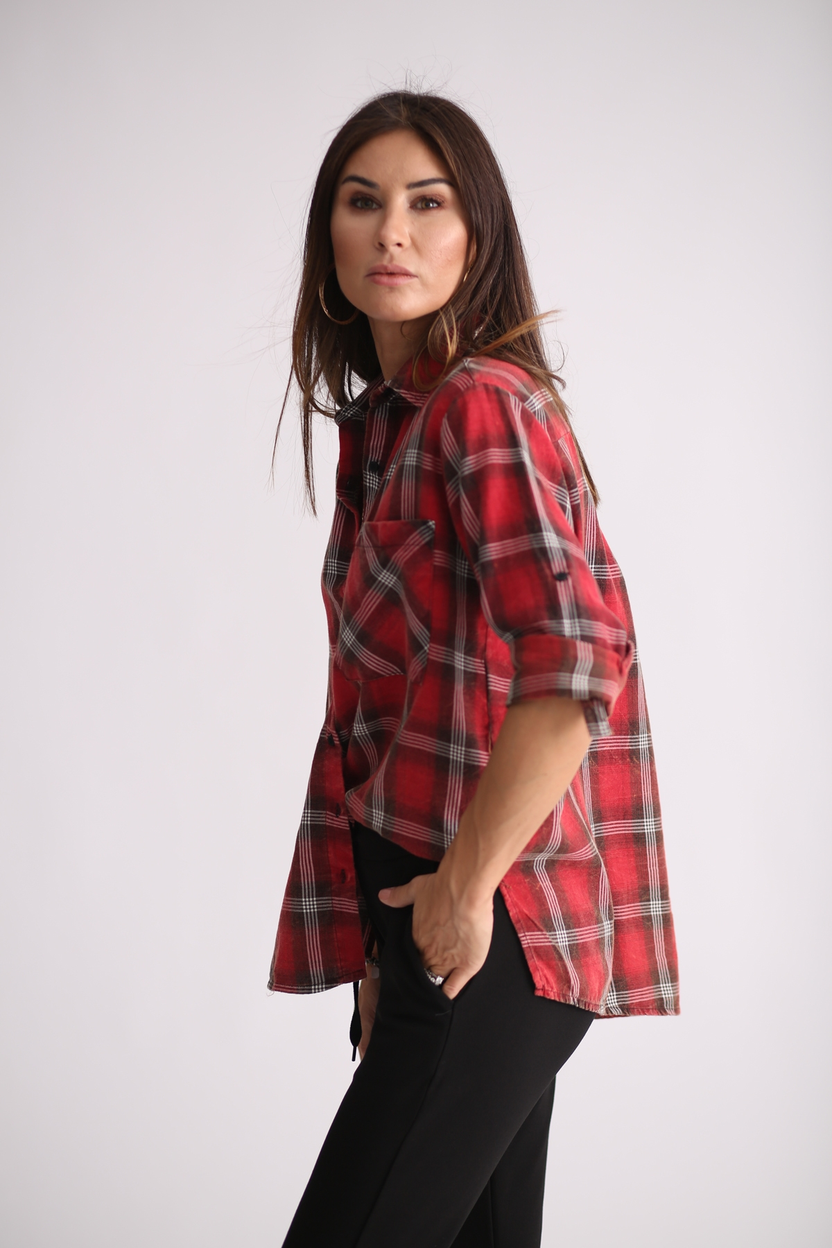 Kırmızı Tek Cep Ekose Gömlek 3696