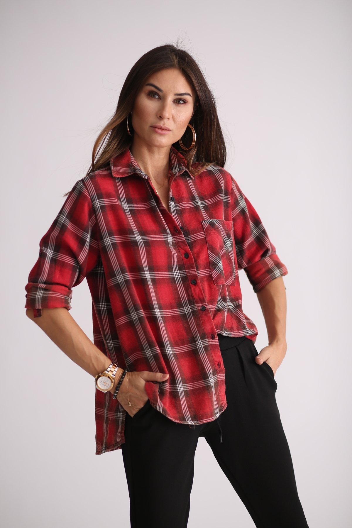 Kırmızı Tek Cep Ekose Gömlek 3696