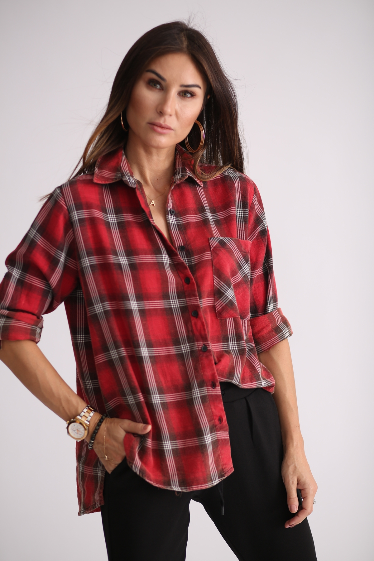 Kırmızı Tek Cep Ekose Gömlek 3696