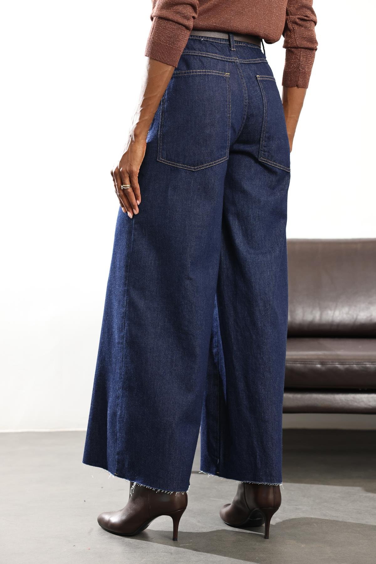 Koyu Lacivert Beli Lastikli Jean 
