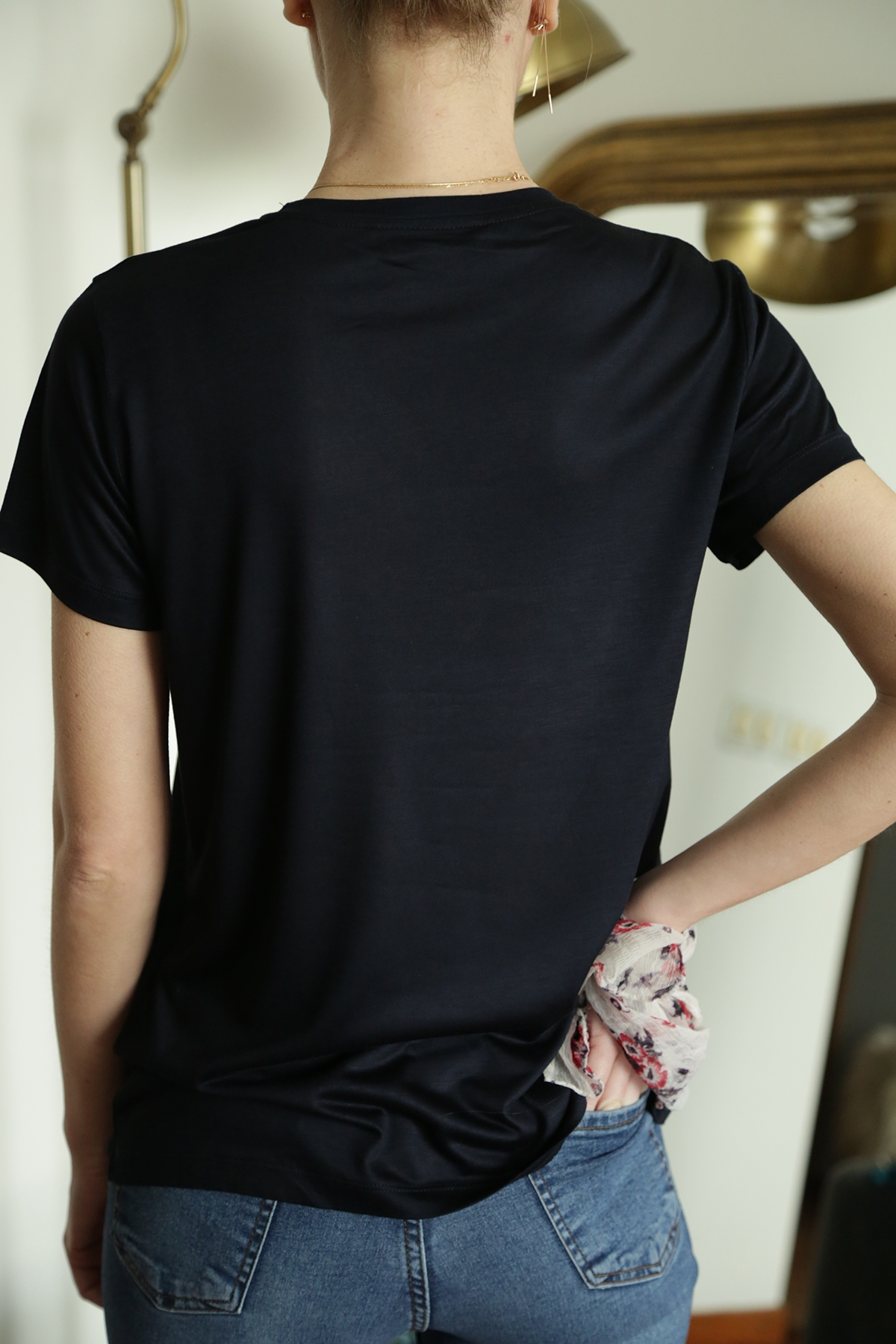 Koyu Lacivert Bisiklet Yaka liyosel Merserize Tshirt 