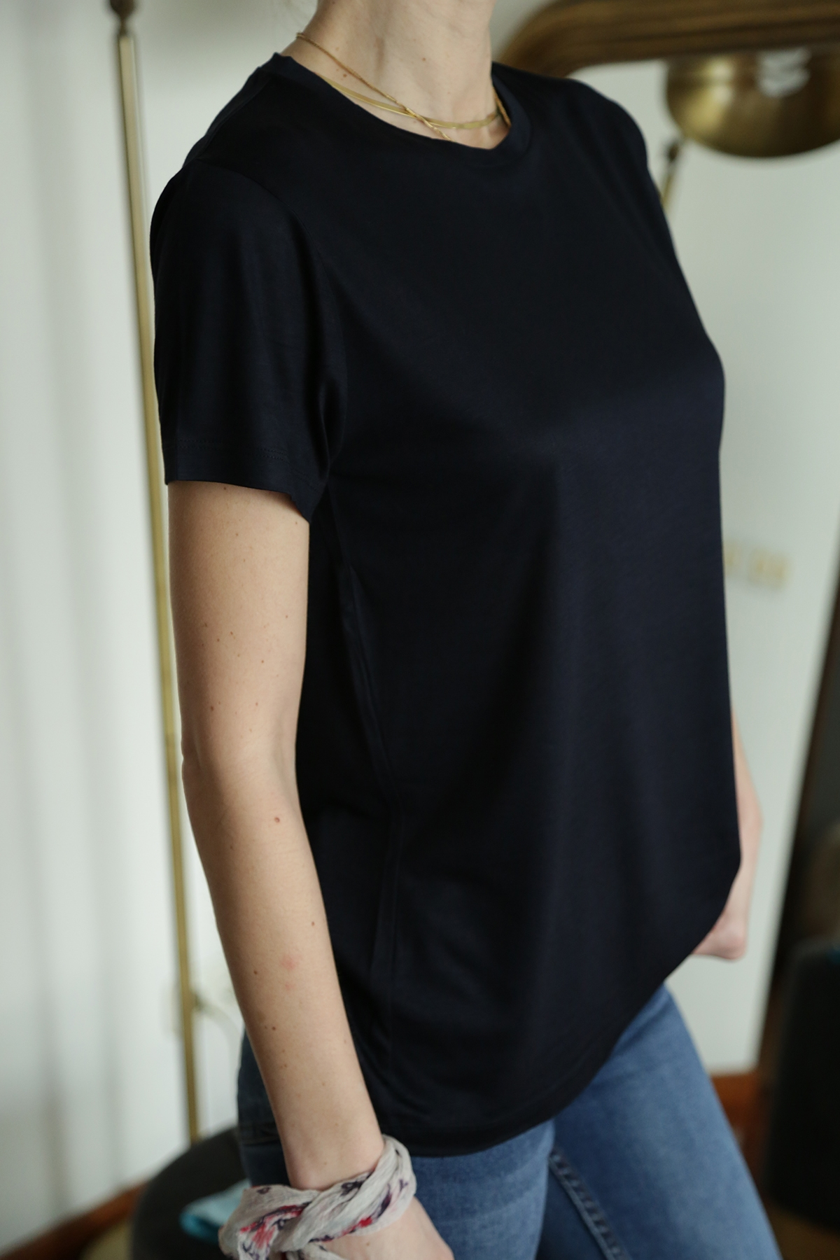 Koyu Lacivert Bisiklet Yaka liyosel Merserize Tshirt 