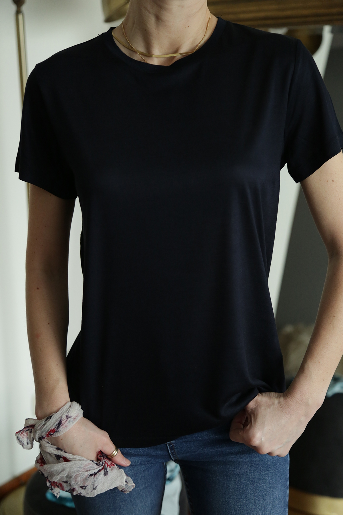 Koyu Lacivert Bisiklet Yaka liyosel Merserize Tshirt 