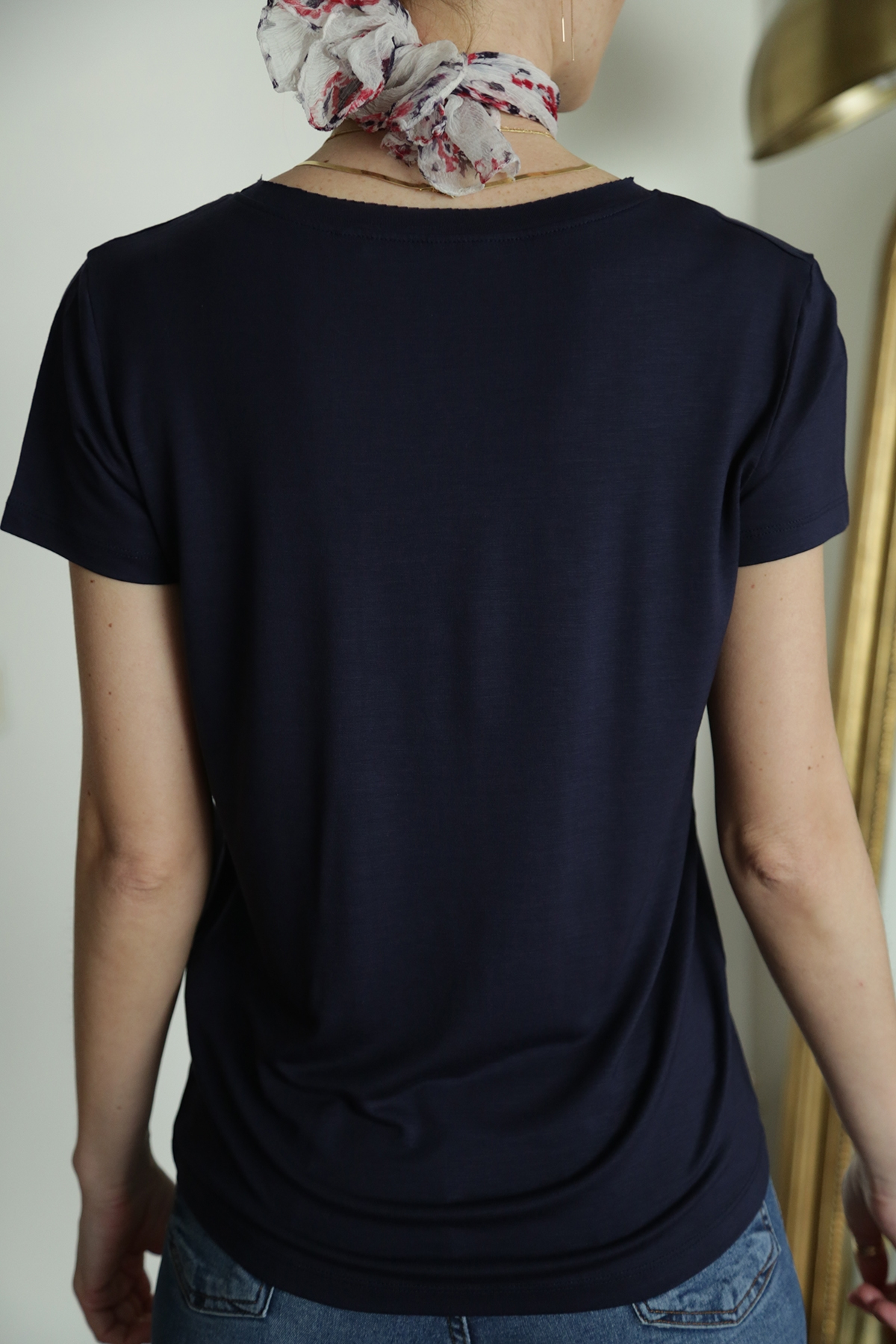 Koyu Lacivert Bisiklet Yaka Merserize Salaş Tshirt 