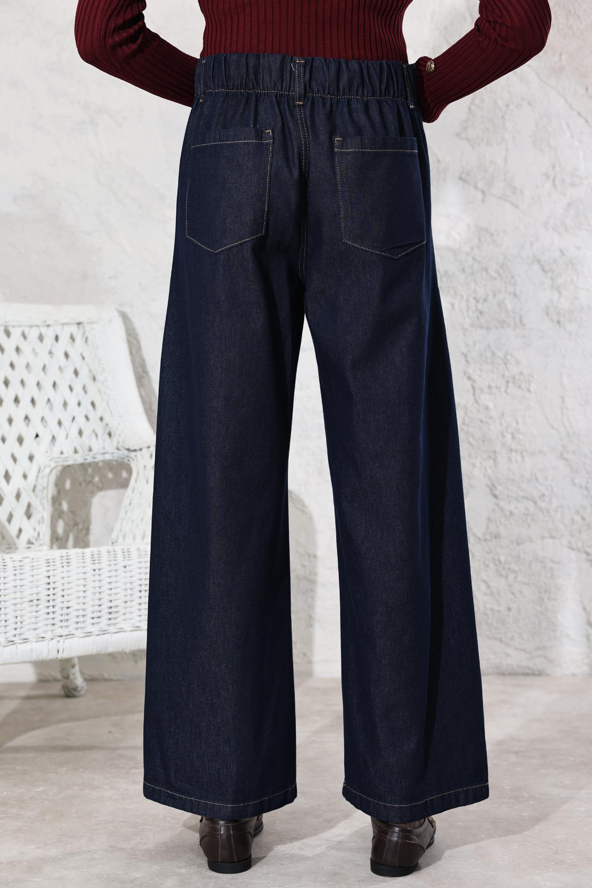 Koyu Lacivert Orta Bel Beli Bağcıklı Jean 308015