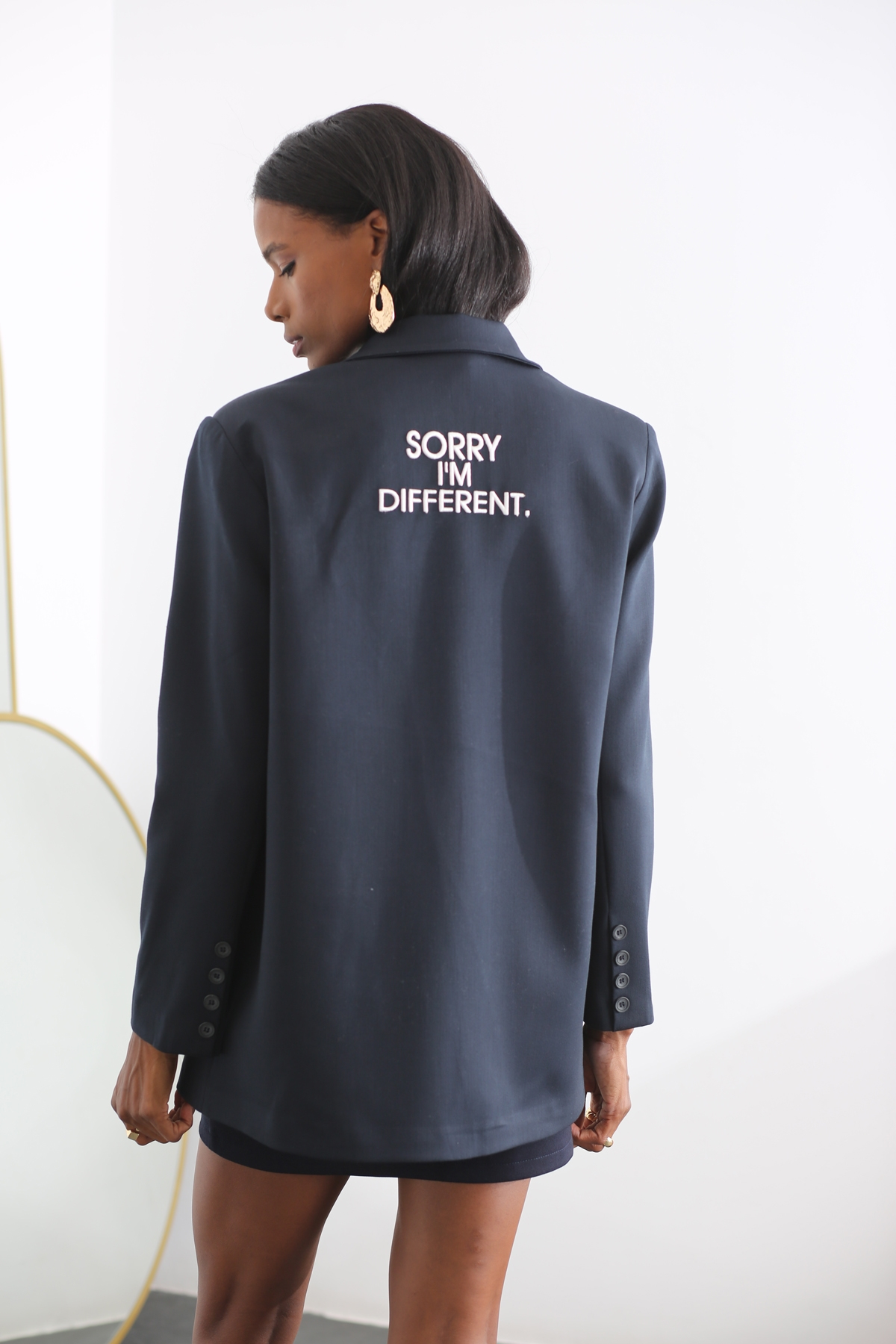 Koyu Lacivert Sırtı Nakış Detaylı Oversize Ceket 5132