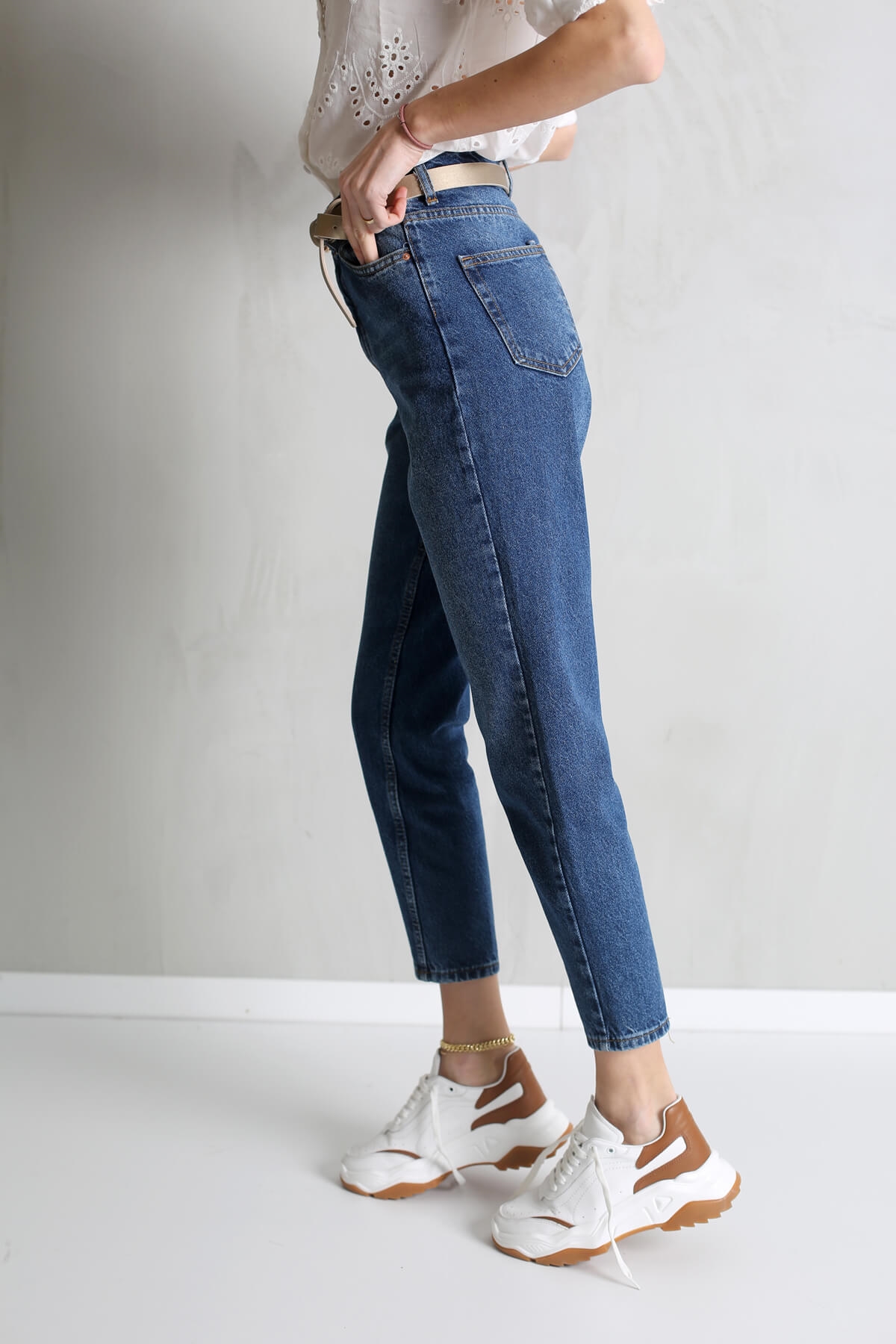 Koyu Mavi Yüksek Bel Mom Jean 2648