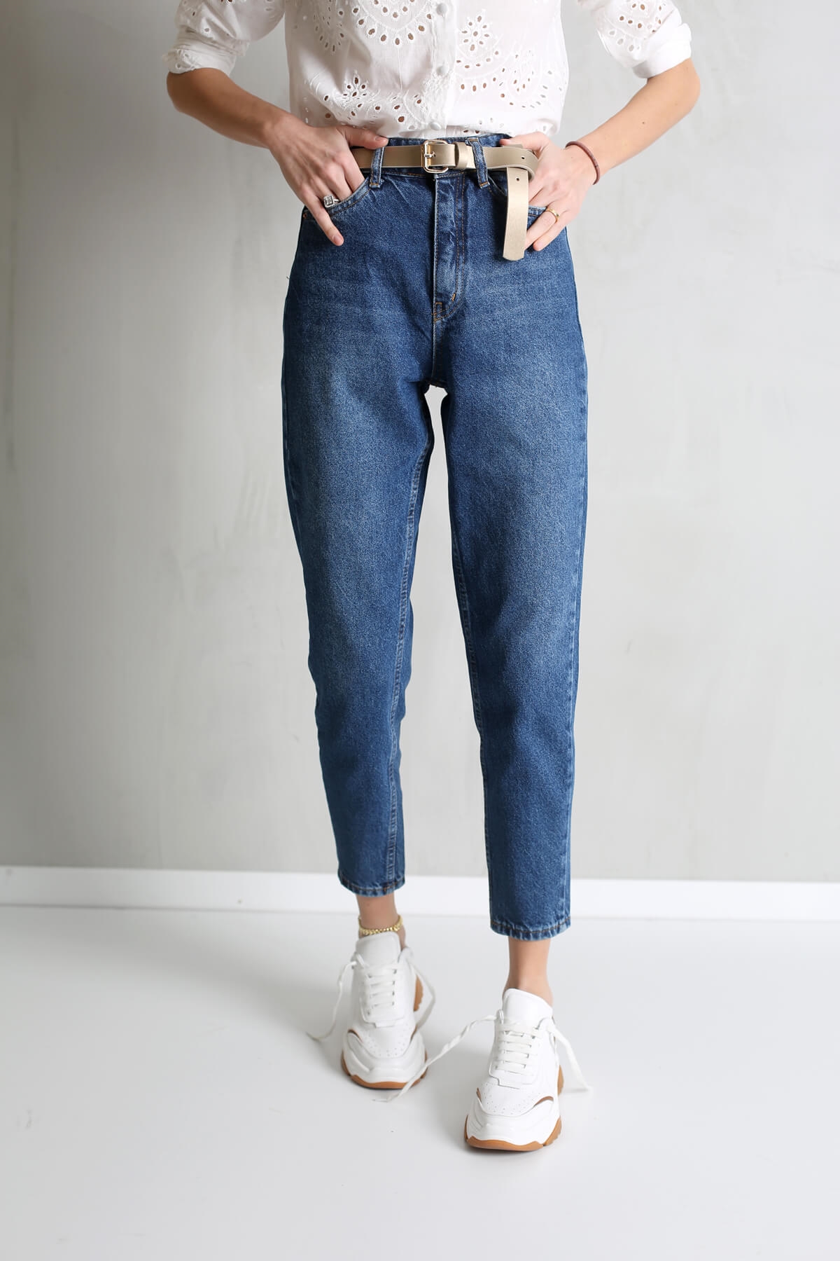 Koyu Mavi Yüksek Bel Mom Jean 2648