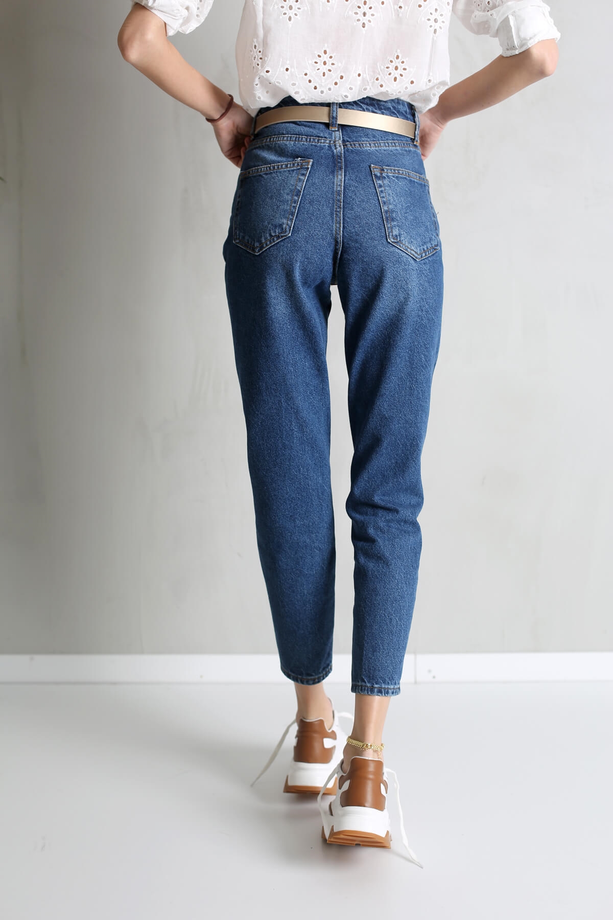 Koyu Mavi Yüksek Bel Mom Jean 2648