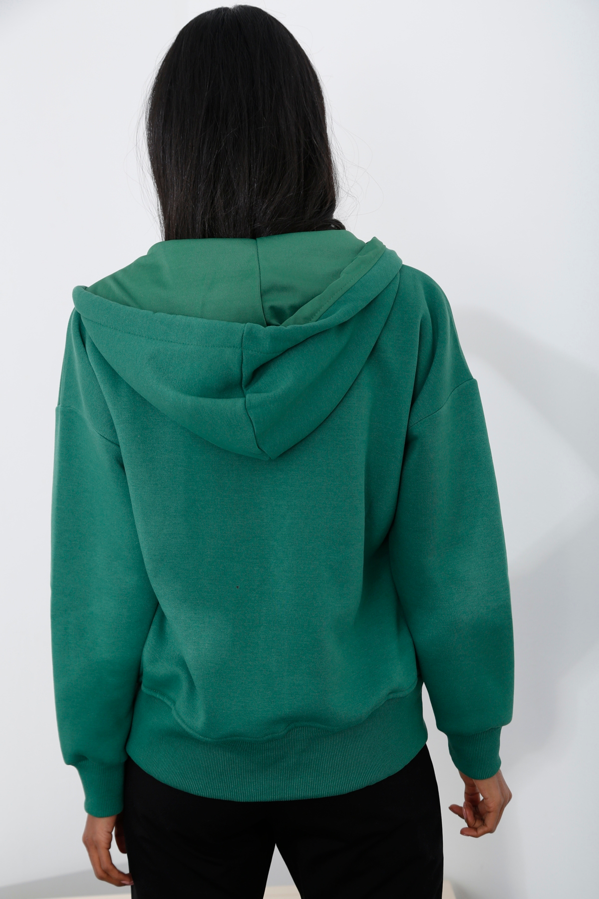 Koyu Yeşil Fermuarlı Şardonlu Sweatshirt 0086