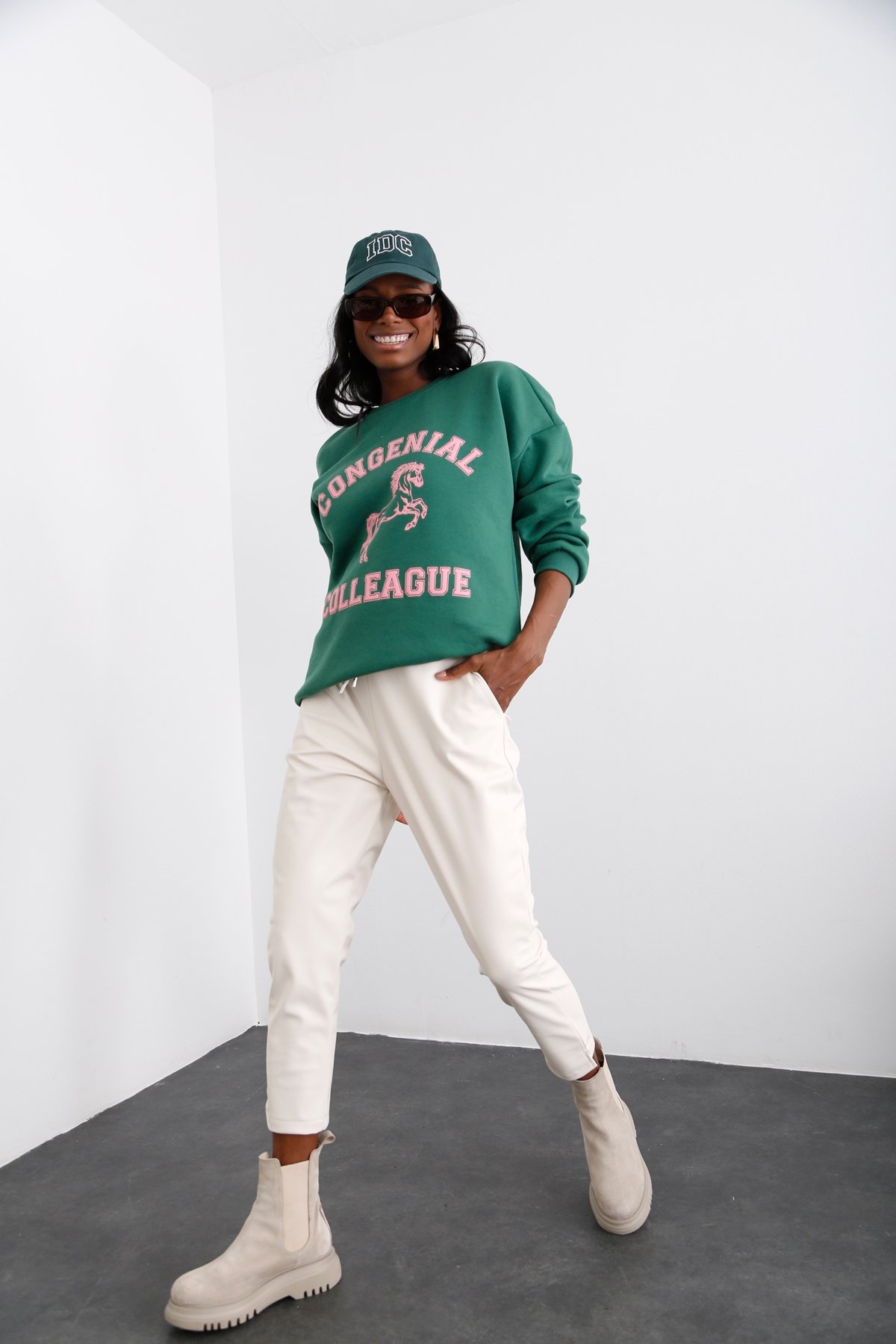 Koyu Yeşil Şardonlu Baskılı Sweatshirt 0181