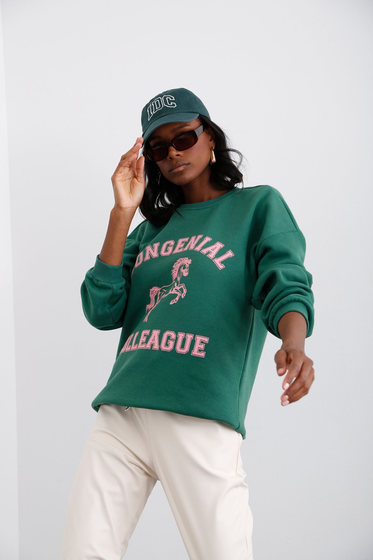 Koyu Yeşil Şardonlu Baskılı Sweatshirt 0181