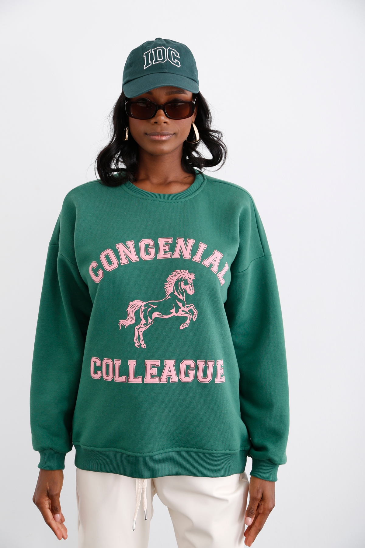 Koyu Yeşil Şardonlu Baskılı Sweatshirt 0181