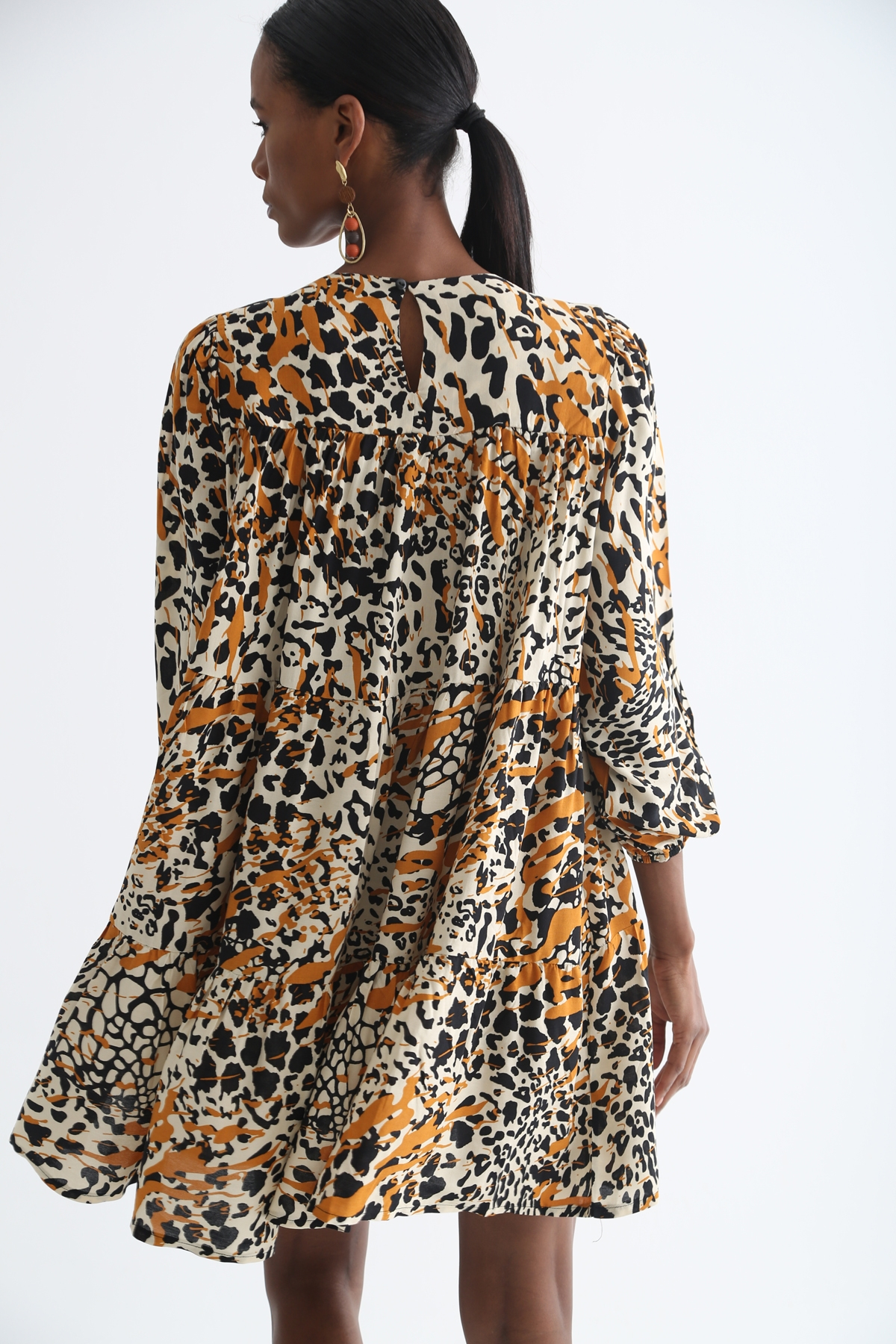 Krem Katlı Mini Oversize Elbise 0122