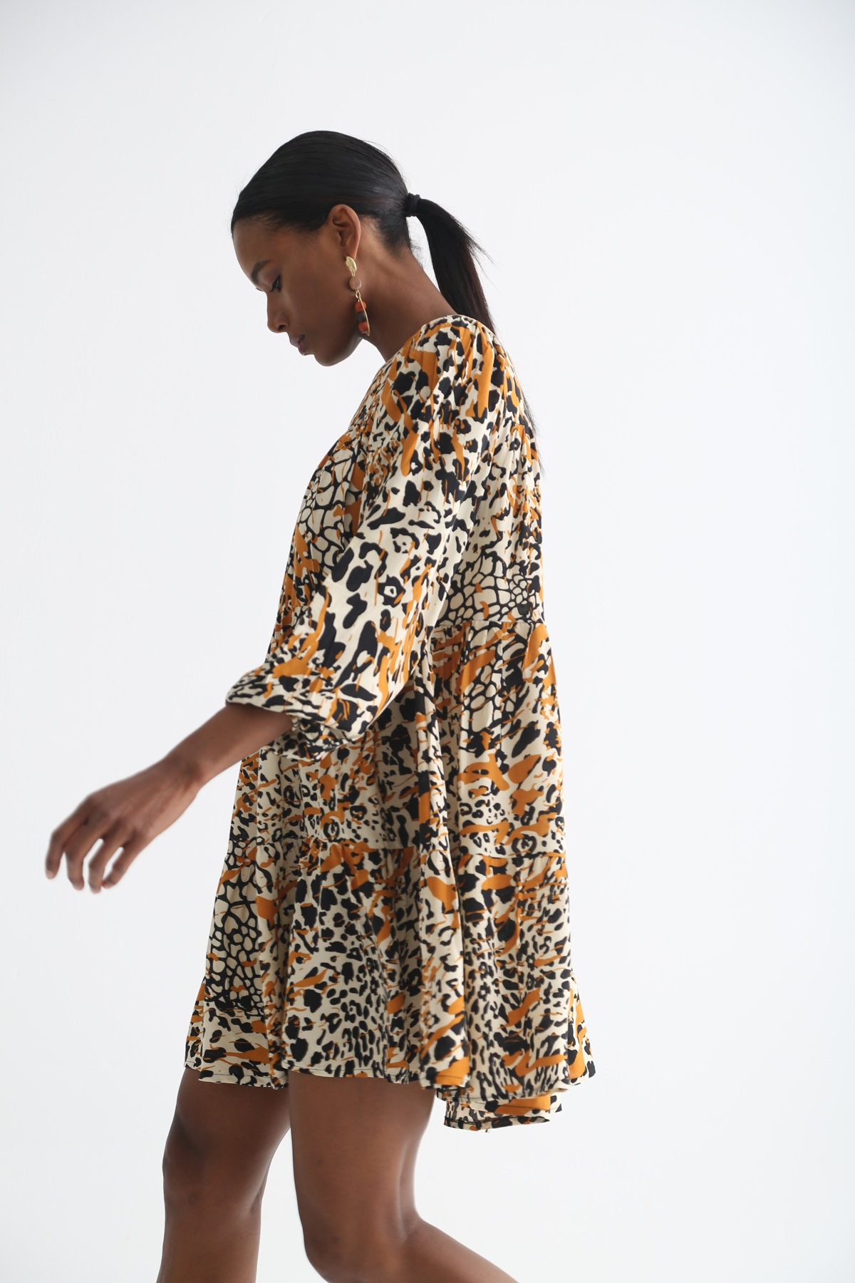 Krem Katlı Mini Oversize Elbise 0122