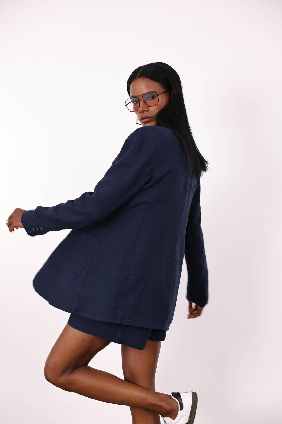 Lacivert %100 Ham Keten Ceket 