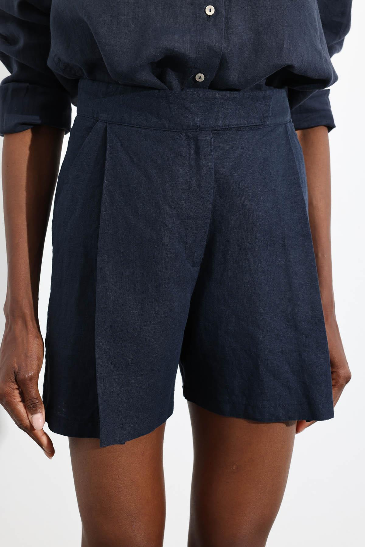 Lacivert %100 Keten Klasik Şort 