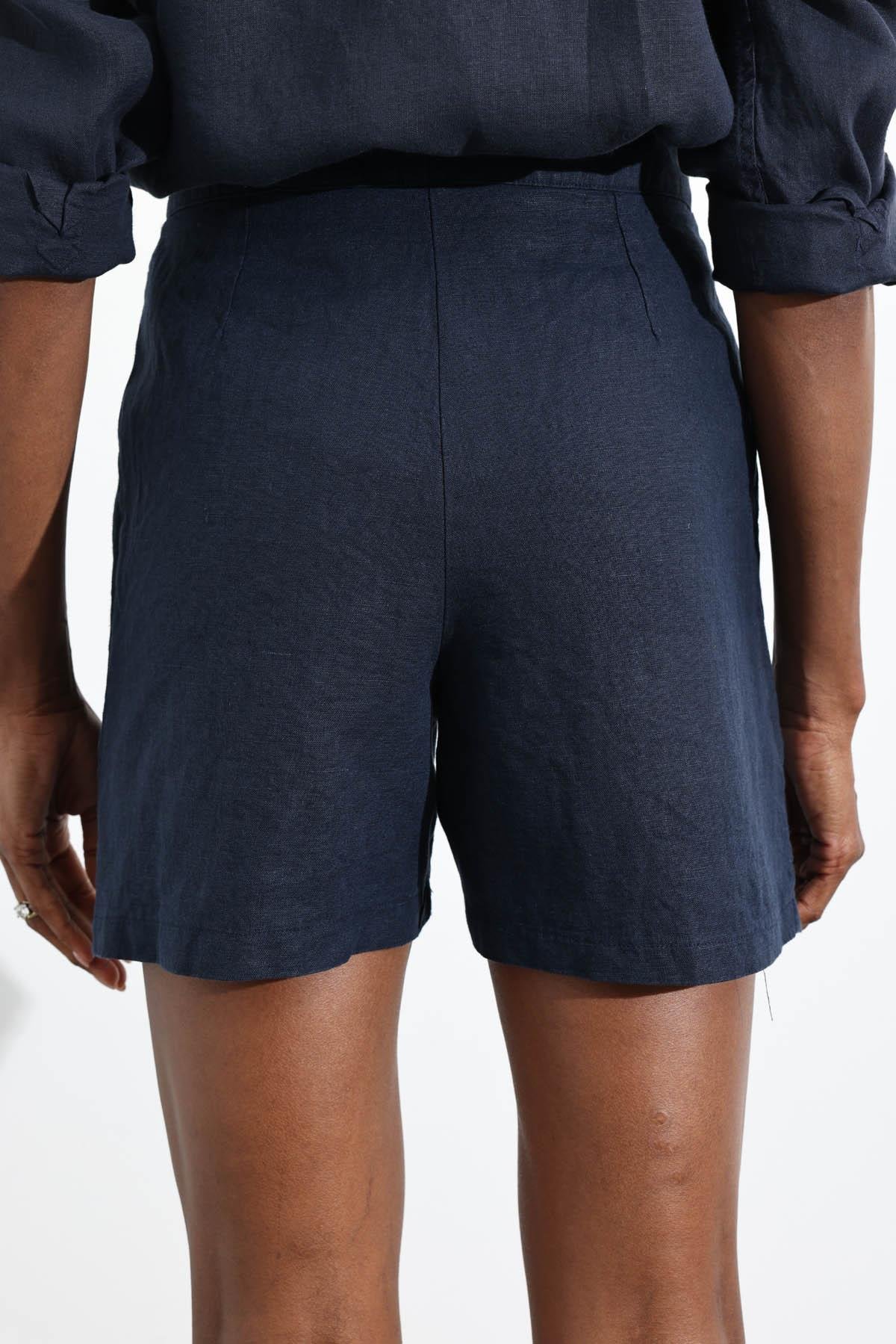 Lacivert %100 Keten Klasik Şort 