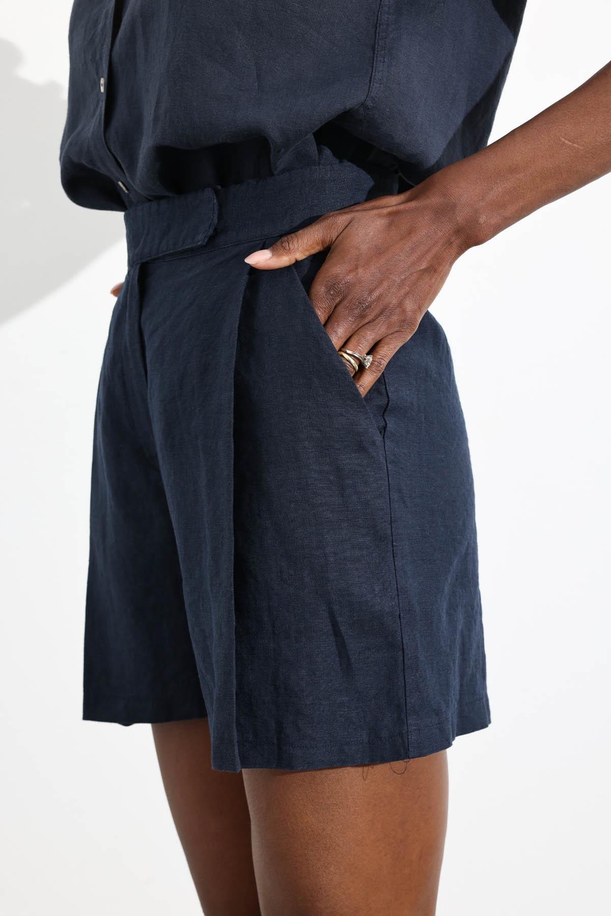 Lacivert %100 Keten Klasik Şort 