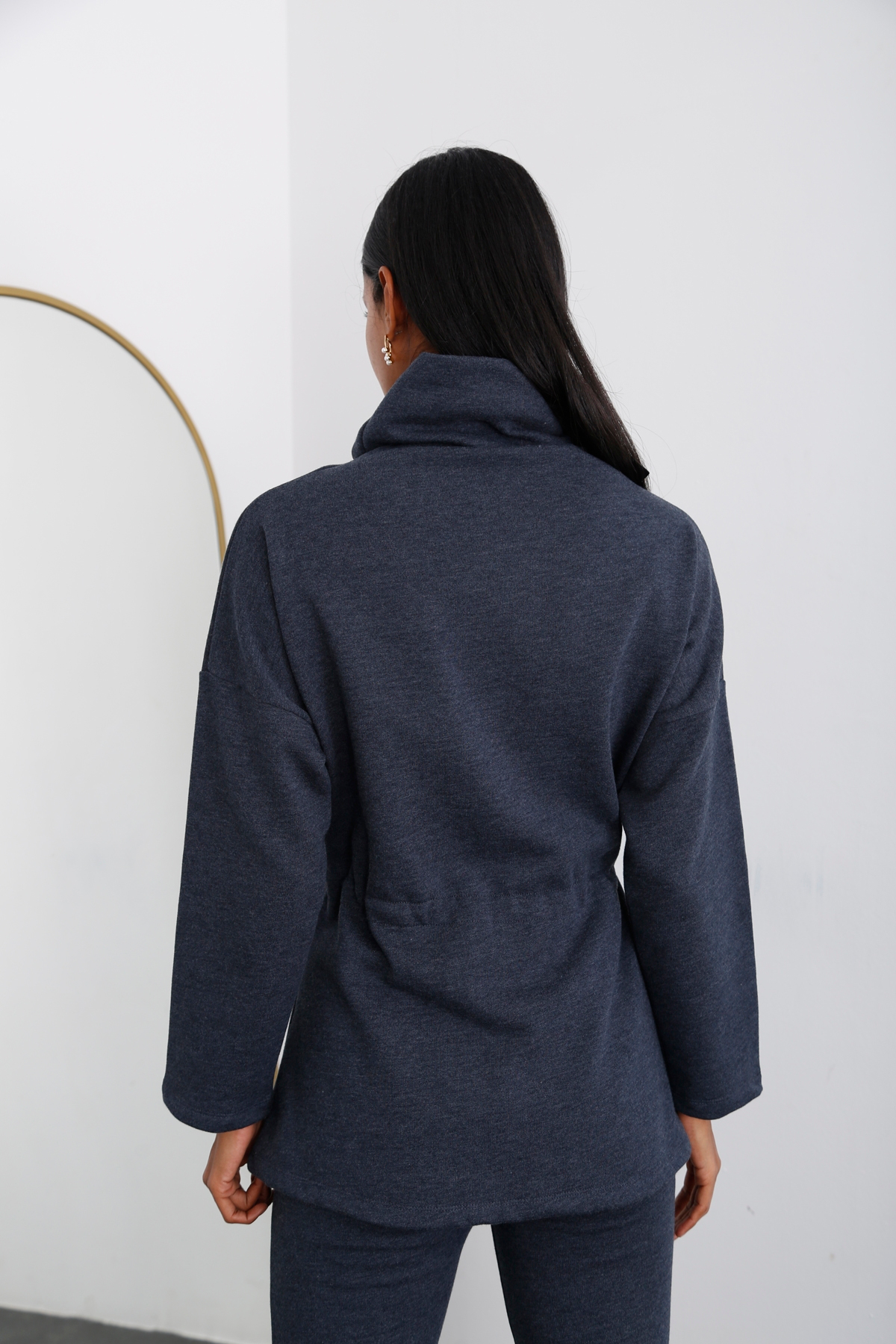 Lacivert Beli Büzgülü Balıkçı Sweatshirt 