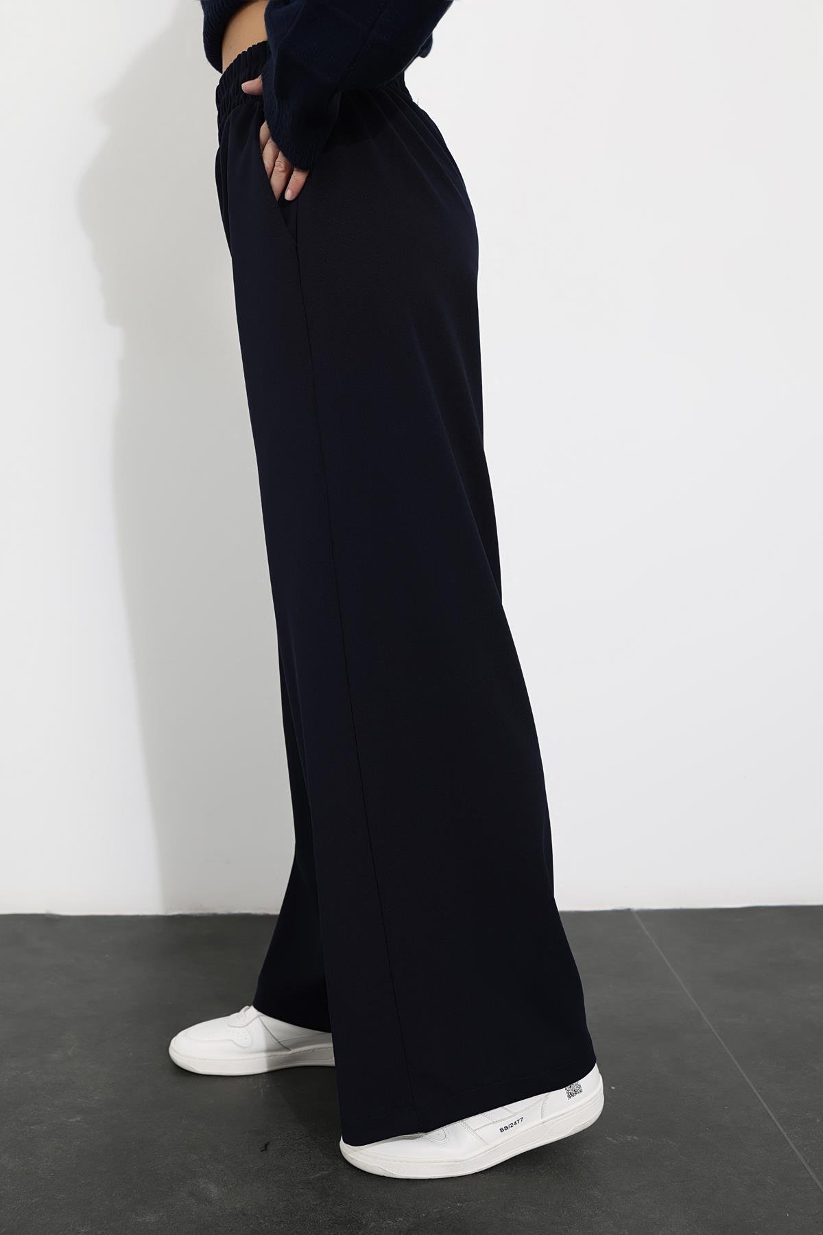 Lacivert Beli Lastikli Bol Paça Pantolon 4011