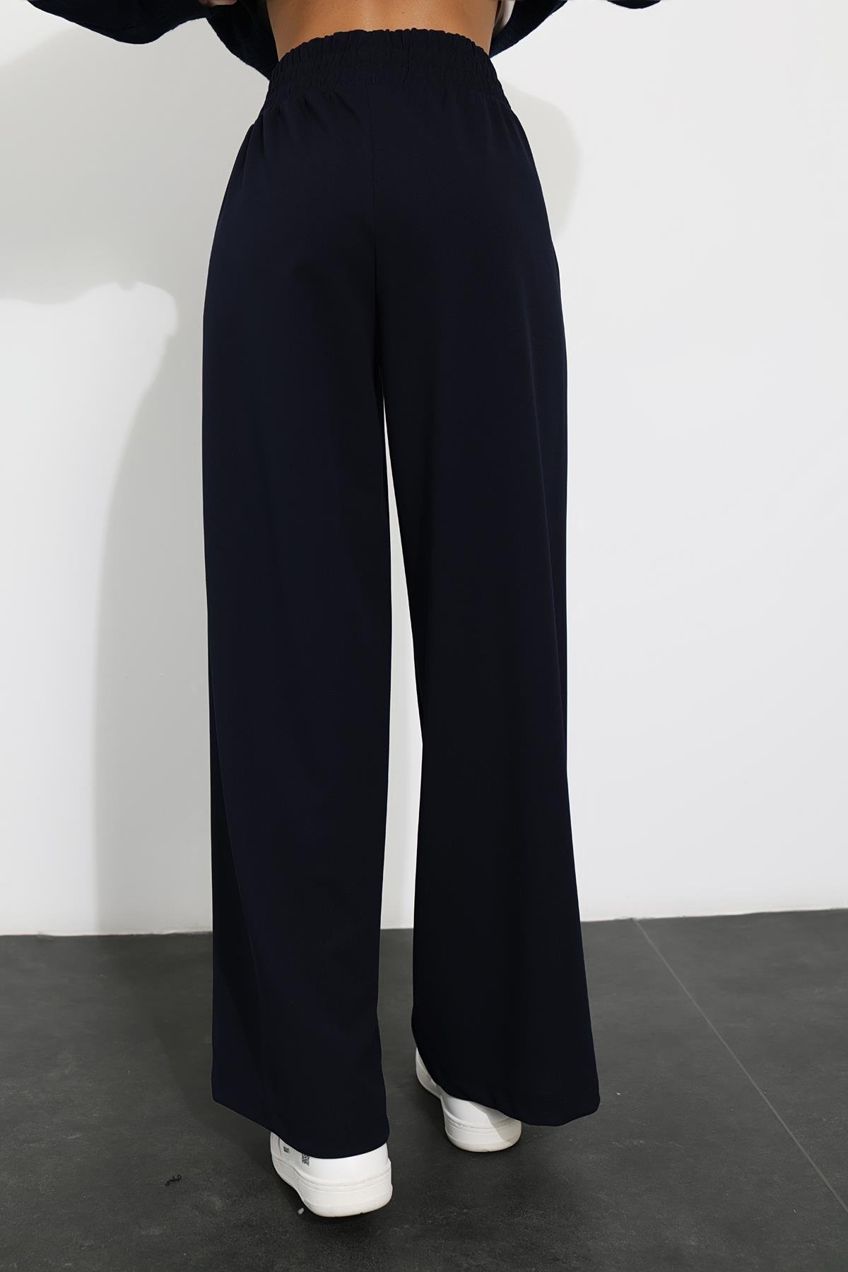 Lacivert Beli Lastikli Bol Paça Pantolon 4011