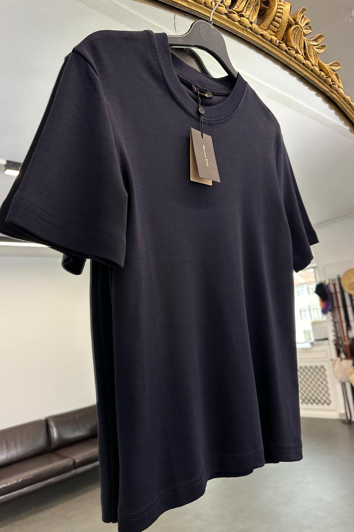Lacivert Bisiklet Yaka Basic Tişört 1075