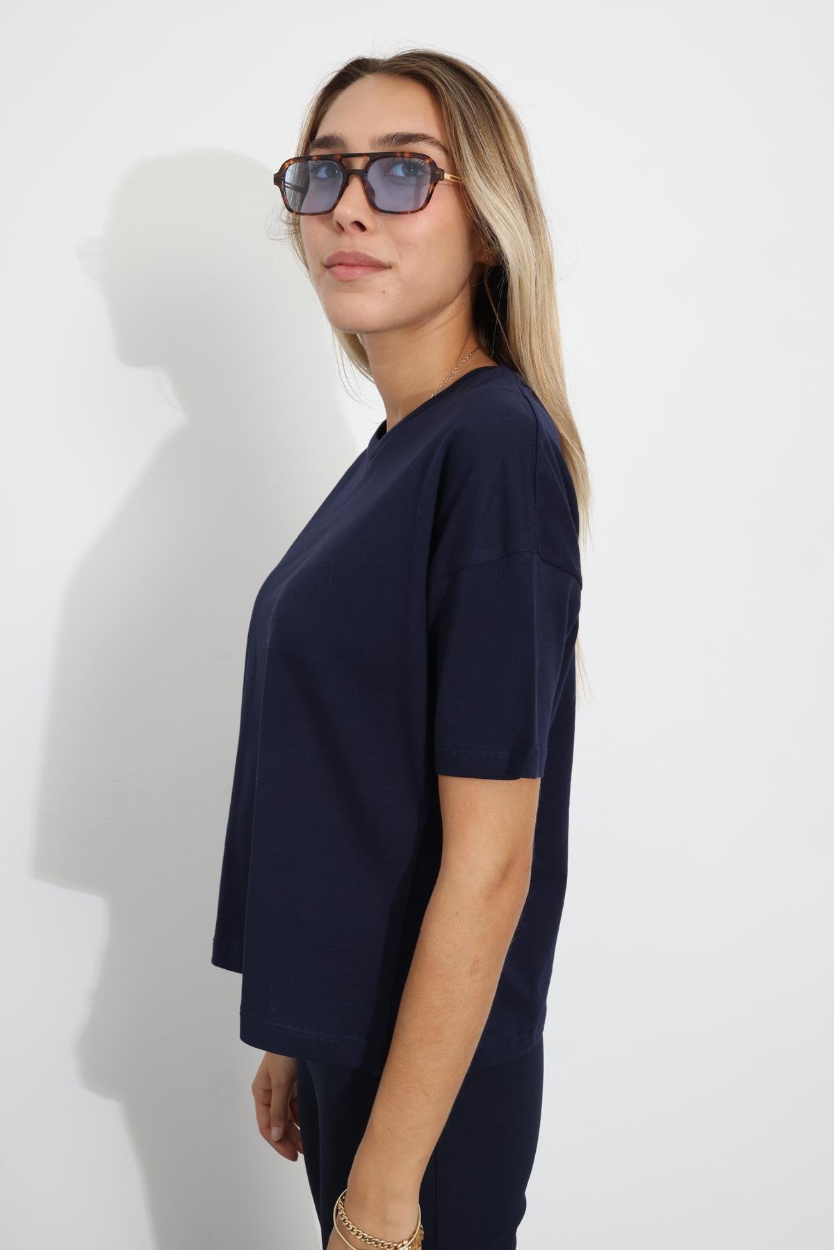 Lacivert Bisiklet Yaka Basic Tişört 3296