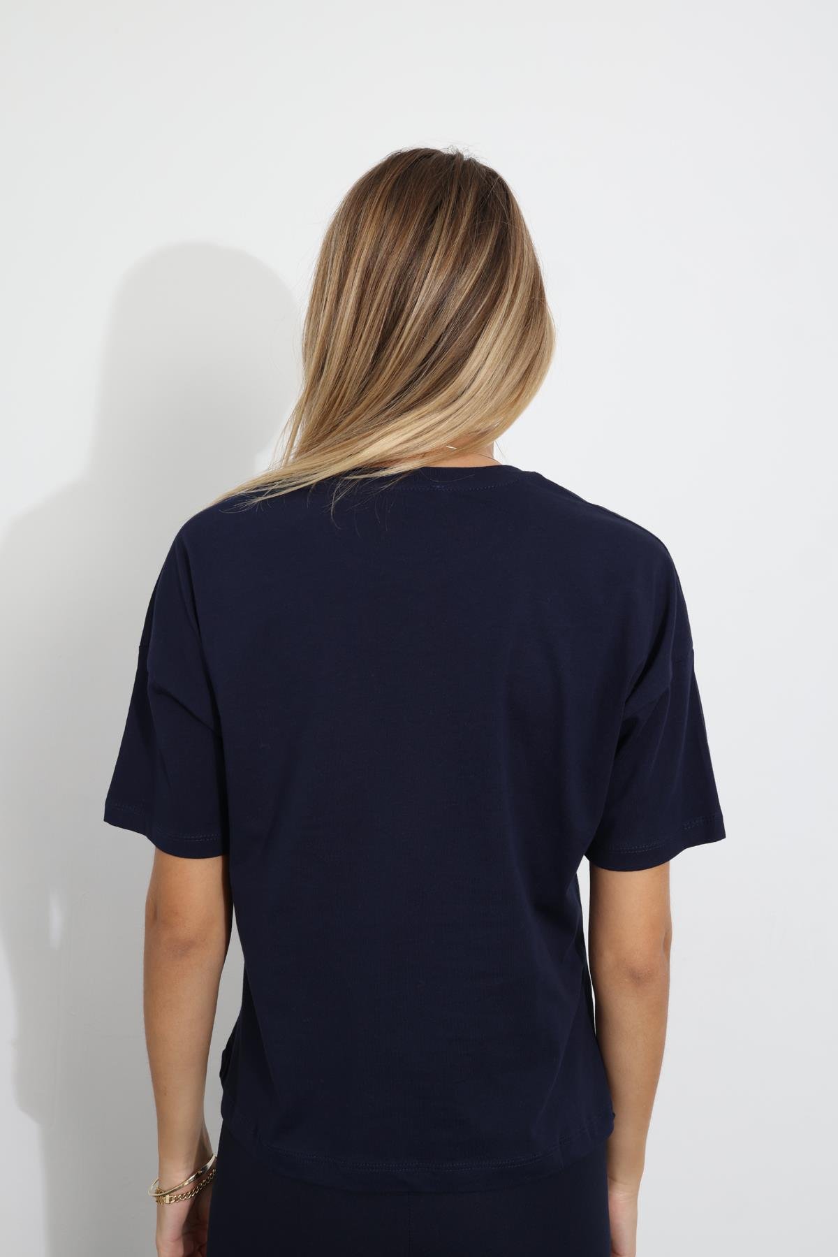 Lacivert Bisiklet Yaka Basic Tişört 3296