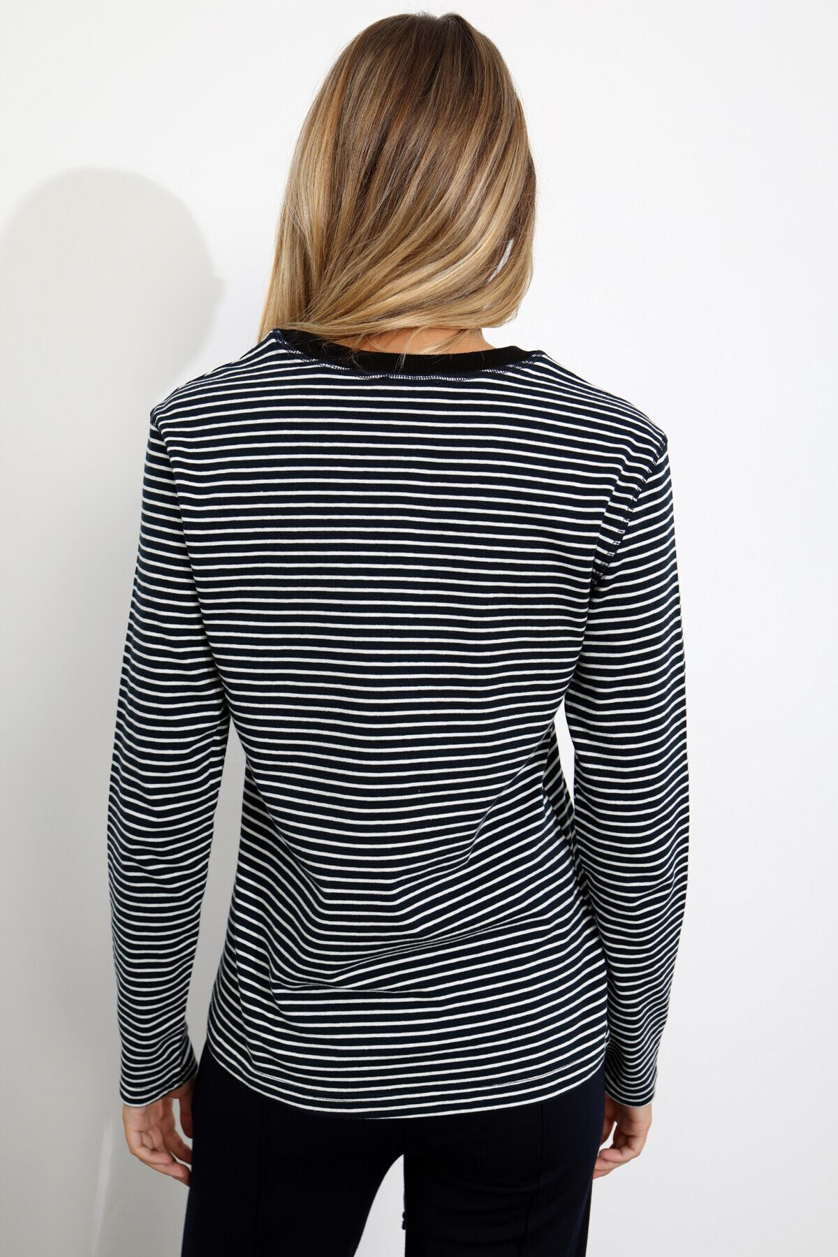 Lacivert Bisiklet Yaka Çizgili Sweatshirt 