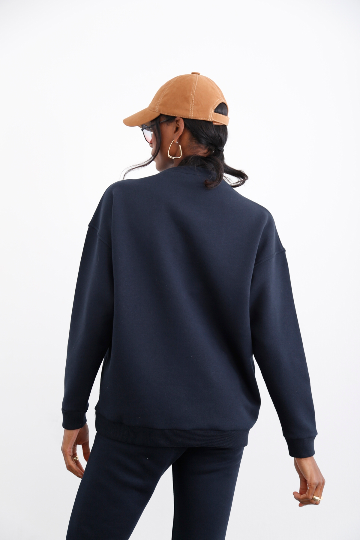 Lacivert Bisiklet Yaka Şardonlu Sweatshirt 